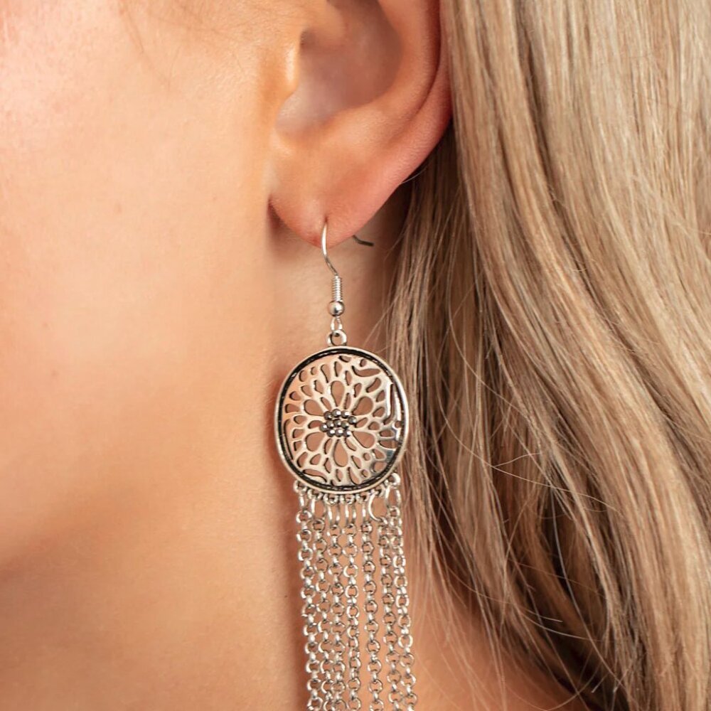 Paparazzi Jewelry Accessories - Blissfully Botanical - Silver Earrings - Vintage